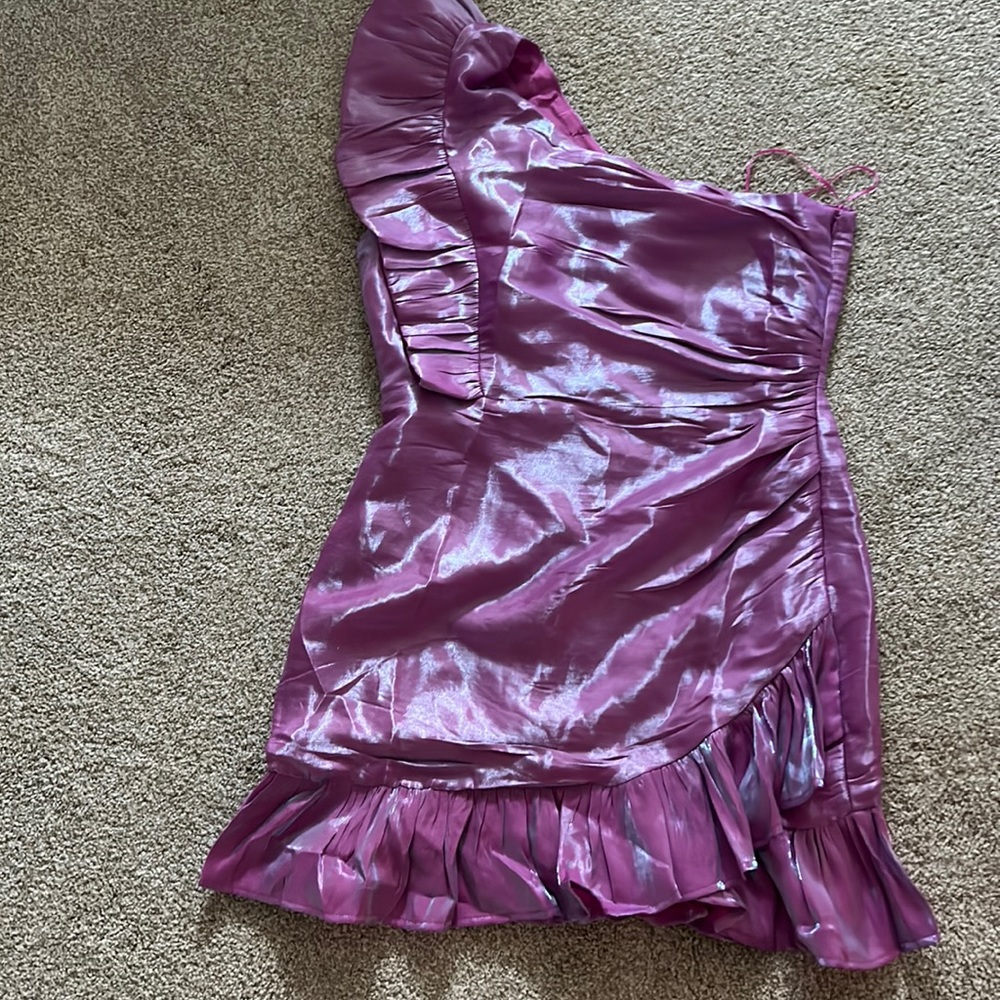 Purple shiny one shoulder mini dress from the boutique pants store size large